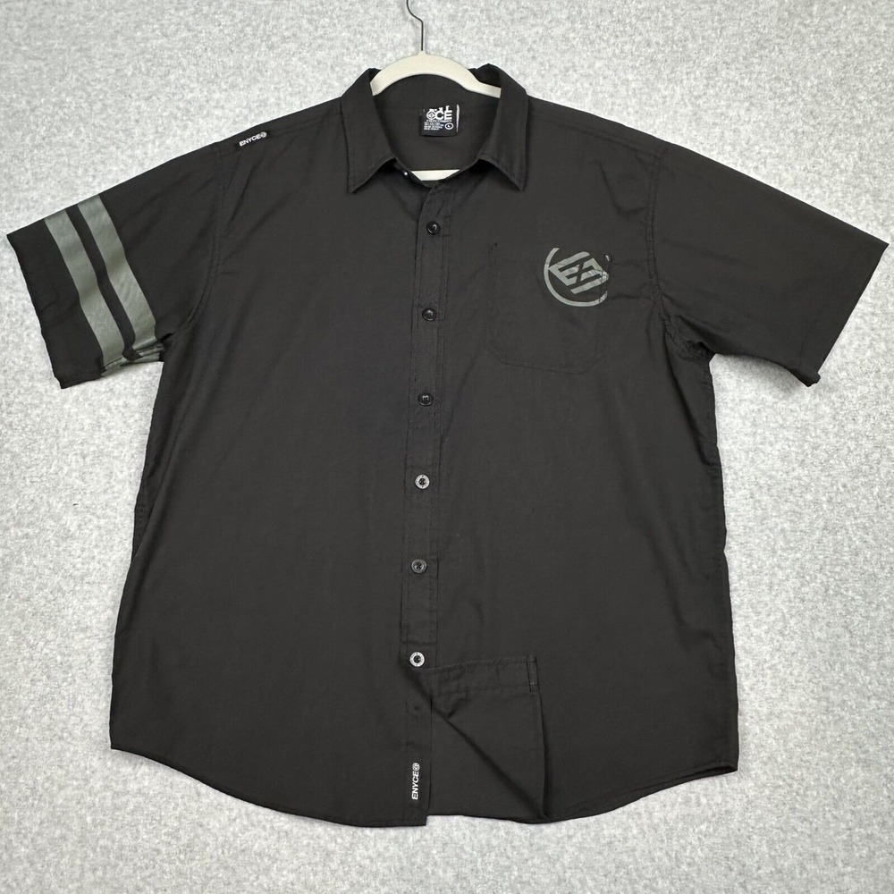 ENYCE Camp Shirt Mens L Black Button Short Sleeve Sean Combs Ringer Y2K Skater